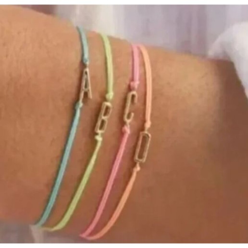 Gorjana Initial Prism Bracelet – Letter C – Gold Plated – Adj Green Cord – NWT